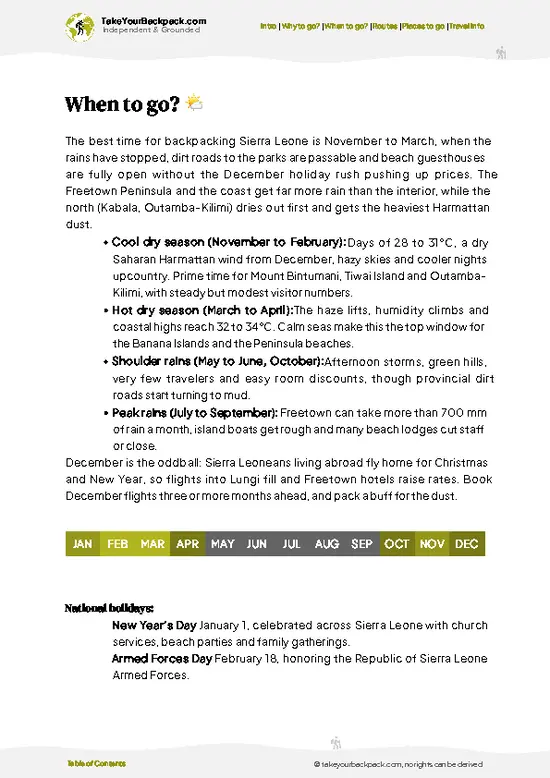 example page 3 from our offline Travel Guide for Sierra Leone